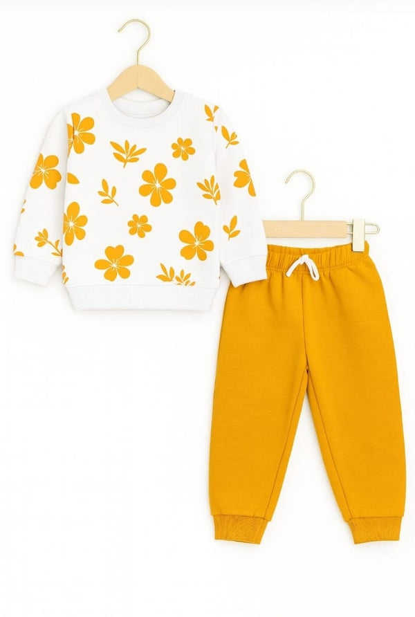 Yellow Floral Print Sweatshirt & Jogger Set for Kids