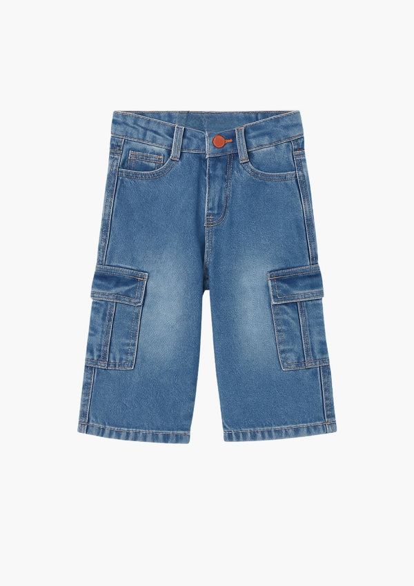 Kids Light Blue Denim Cargo Shorts – Soft Cotton Jean Shorts for Everyday Wear