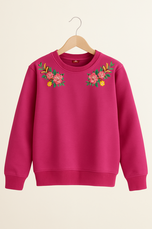 Pink pullover embroidery sweatshirt girls