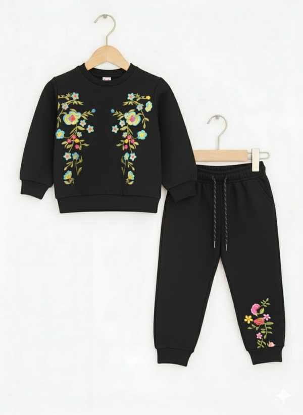 Floral flow Embroidery Tracksuit girls